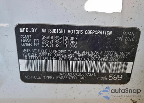 2016 Mitsubishi Lancer Es z USA, uszkodzony, nr VIN JA32U2FUXGU007381